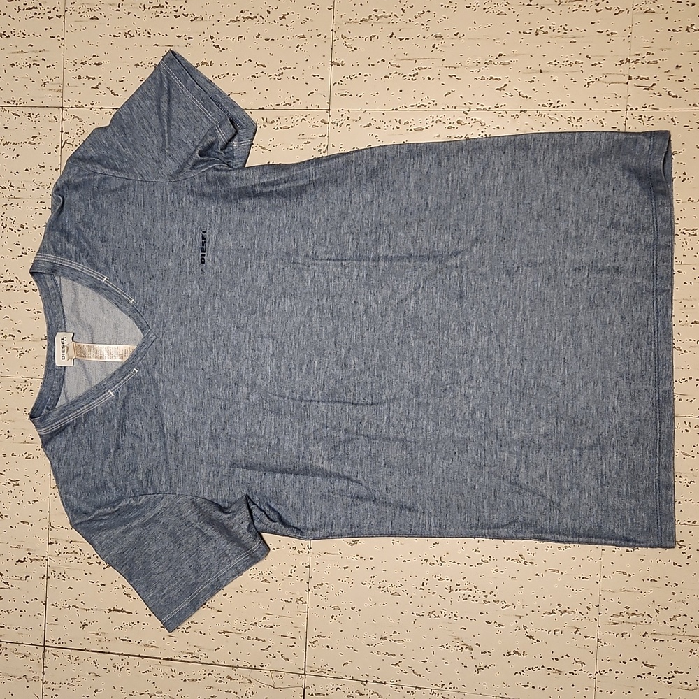 Diesel Underwear Blue Speckle Spellout Logo Lightweight V-Neck T-Shirt